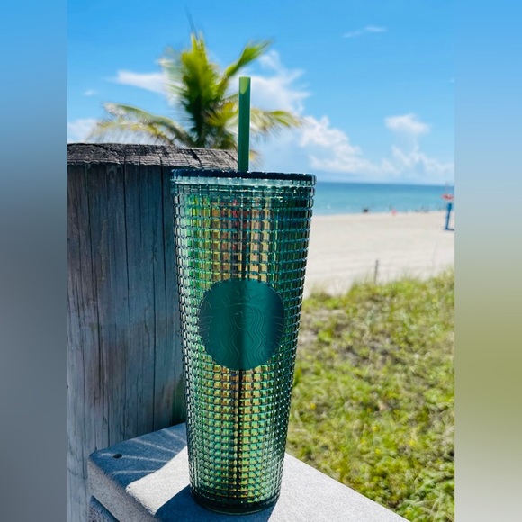 Starbucks Green Rainforest Grid Cup Iridescent Cold Tumbler Venti 24oz New 2022 - Picture 9 of 12